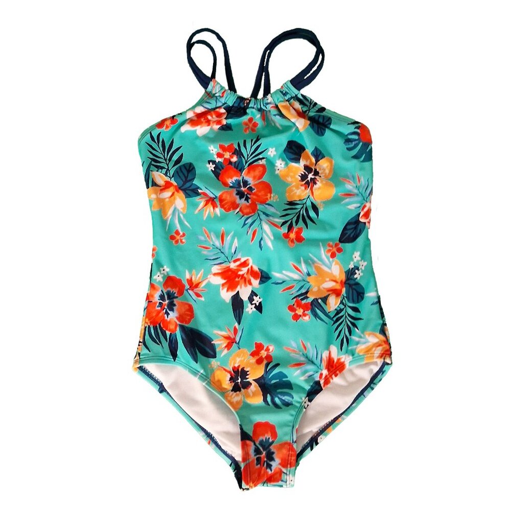 Kami Bright Teal Floral Print Strappy Halter Neck Swimsuit US 10